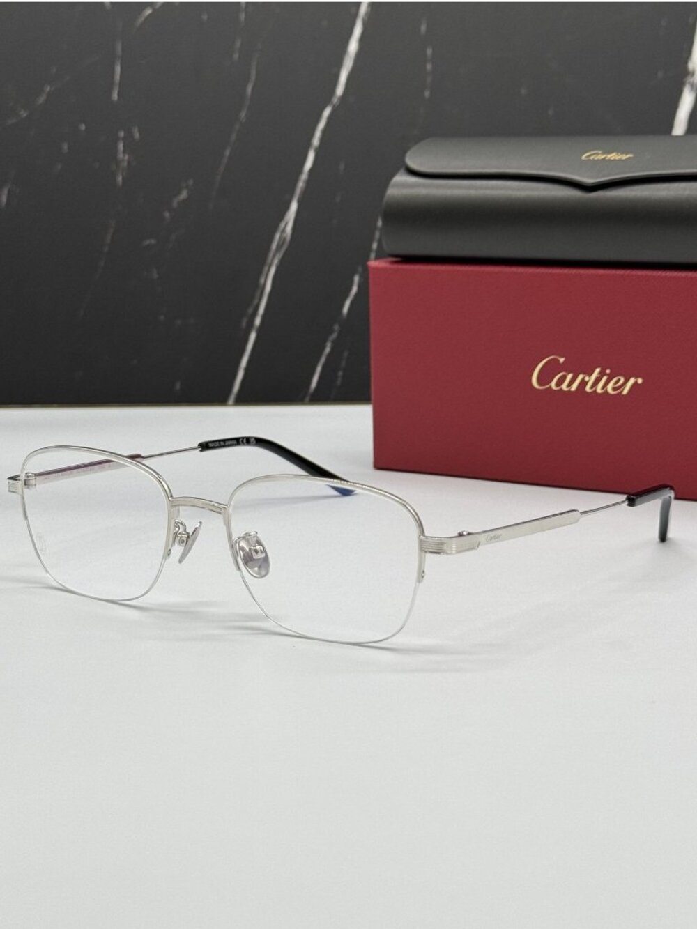 NWT Cartier Silver Titanium Unisex Eyeglasses CT0382O 002 Authentic
